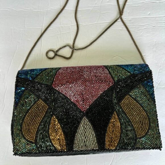 Vintage WALBORG beaded patchwork Avant Garde purse Clutch Mini Fashion